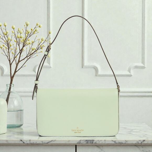 Kate Spade Staci Flap Shoulder Bag Purse in Light Olive Green Leather KF371